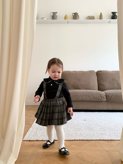 JE562｜(73cm-100cm) 格紋百褶吊帶包屁裙/立領荷葉上衣13