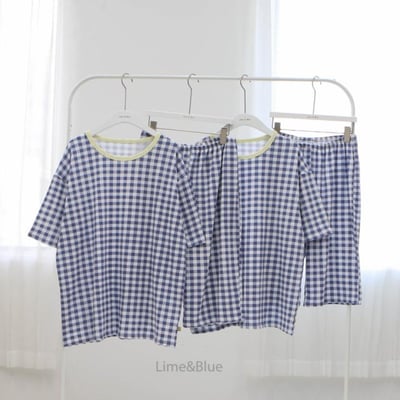 LIME&BLUE32｜(55-118cm MOM-DAD)  格紋親子套裝16