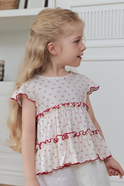 ROA23｜(6m-18m) 2色櫻桃捲邊層次上衣2