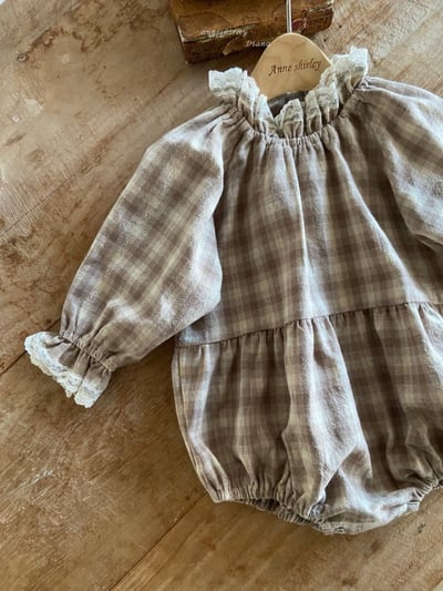 Anne Shirley15｜(3m-22m) 1色格紋蕾絲縮口包屁衣4