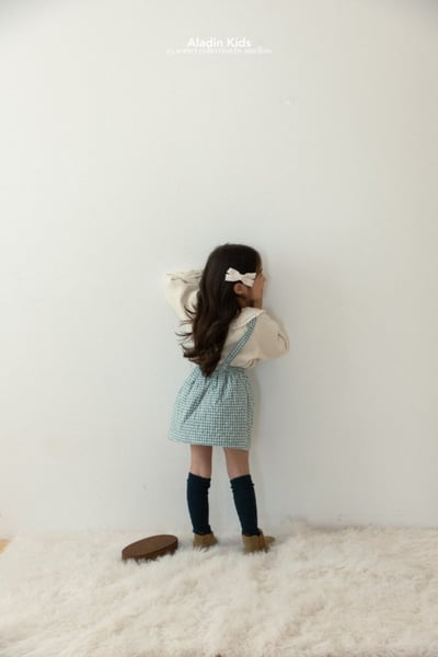 ALADIN18｜(75cm-114cm) 絎縫格紋藍吊帶裙4