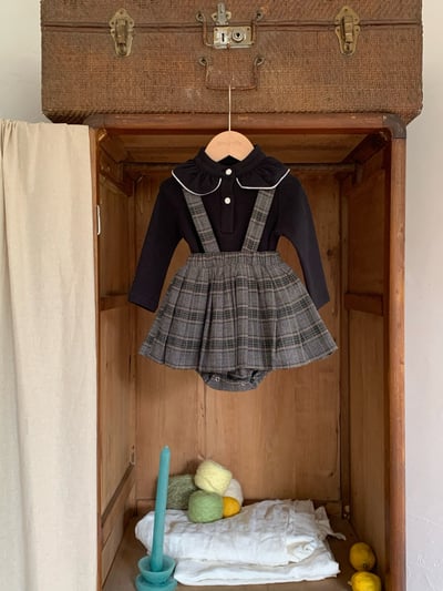 JE562｜(73cm-100cm) 格紋百褶吊帶包屁裙/立領荷葉上衣20