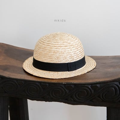 M-KIDS54｜(65-115cm) 法式徽章緞帶草帽6