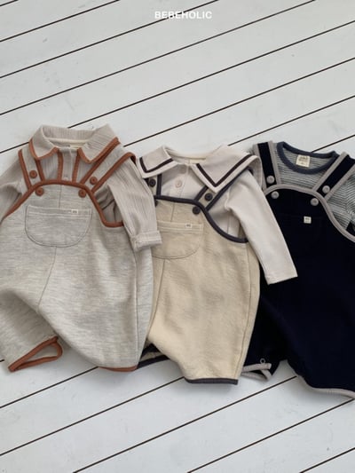 Bebe holic52｜(6m-18m) 滾邊吊帶包屁褲11