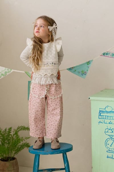 FLO52｜(75-140) 2色碎花蕾絲口袋直筒褲12