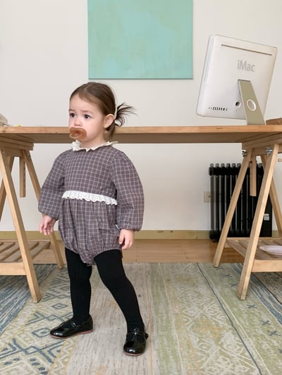 JE618｜(73cm-100cm) 格紋蕾絲綁帶包屁衣24