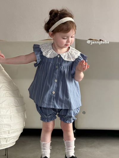 JE724｜(80-110cm) 蕾絲領線條套裝8