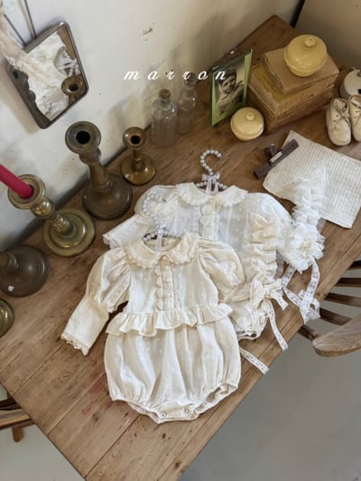 Marron61｜(3m-18m) 蕾絲公主袖包屁衣1