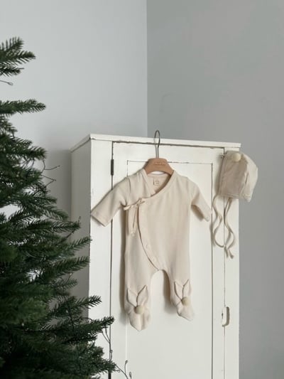 MONBEBE15｜(0m-6m) 新生兒綁帶排扣連身衣4