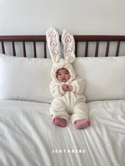 JEAYA07｜(3m-12m) 2色刷毛愛心兔耳連身衣6