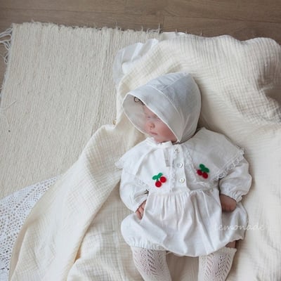 LEMONADE39｜(55cm-85cm) 1色櫻桃蕾絲花邊翻領包屁衣含帽子5