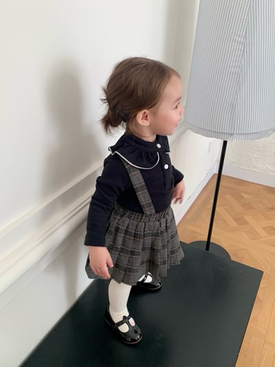 JE562｜(73cm-100cm) 格紋百褶吊帶包屁裙/立領荷葉上衣17