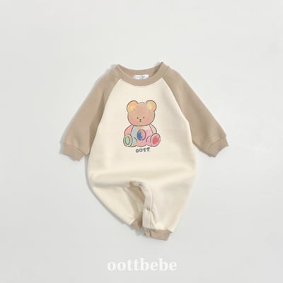 Oottbebe90｜(0m-12m)  休閒彩虹熊熊包屁裝4