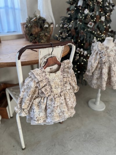 Marron 65｜(3m-18m) 古典碎花荷葉洋裝包屁衣17