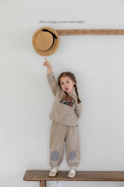 M-KIDS39｜(65-115cm) 2色格紋補丁縮口休閒褲6