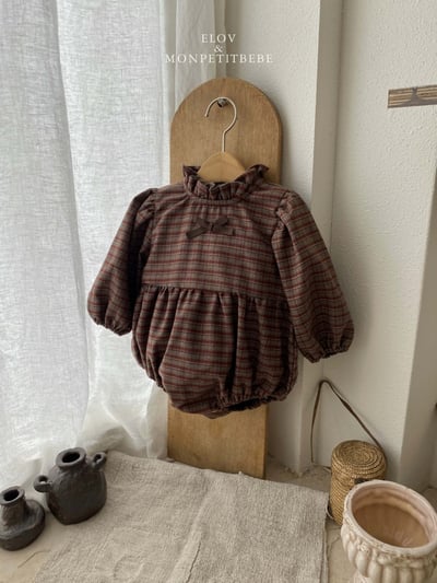 Monpetitbebe02｜(6m-18m) 荷葉立領格紋包屁衣3