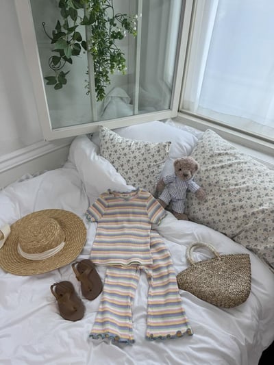 LePetitmot16｜(80-125cm) 木耳邊條紋套裝7