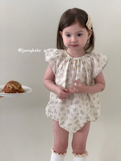 JE710｜(66-90cm) 碎花飛袖包屁衣1