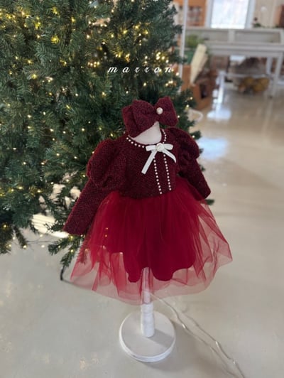 Marron 62｜(1y-6y) 宮廷袖珍珠小香薄紗洋裝2