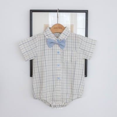 M-KIDS43｜(65-80cm) 格紋領帶有領包屁衣7