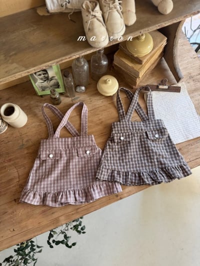 Marron28｜(1y-6y) 格紋吊帶荷葉裙1