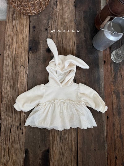 Marron 25｜(1y-6y) 兔子蕾絲刷毛連帽上衣2