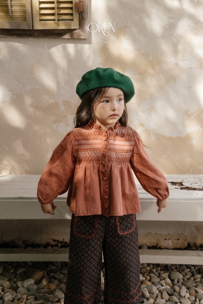 OREN44｜(85-120cm) 法式復古刺繡抓皺上衣10