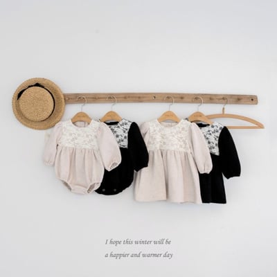 M-KIDS28｜(65-115cm) 2色蕾絲印花洋裝2