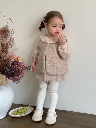 JE617｜(73cm-110cm) 翻領蝴蝶結薄紗包屁衣/羊羔毛背心11