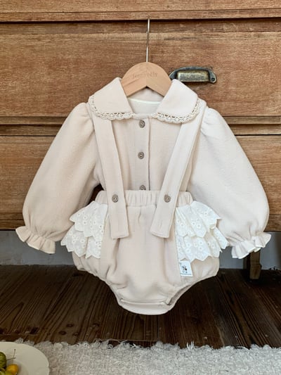 JE606｜(73cm-100cm) 毛呢蕾絲領吊帶包屁套裝7