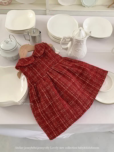 JE 656｜(80-110cm)  格紋翻領娃娃裙3