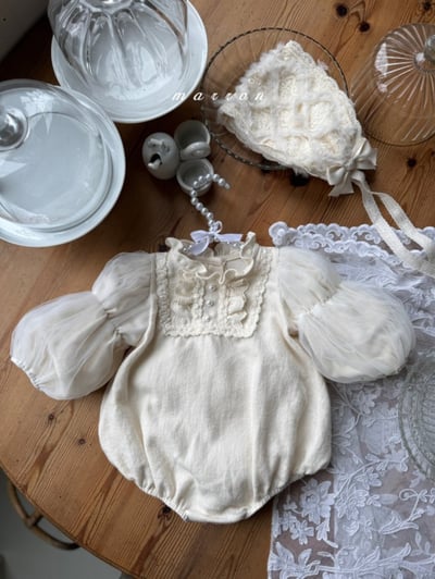 Marron 51｜(3m-18m) 宮廷荷葉立領薄紗公主袖包屁衣15