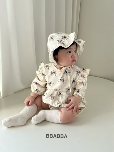 BBABBA09｜(60cm-83cm-mom) 1色碎花荷葉袖包屁衣含帽子3