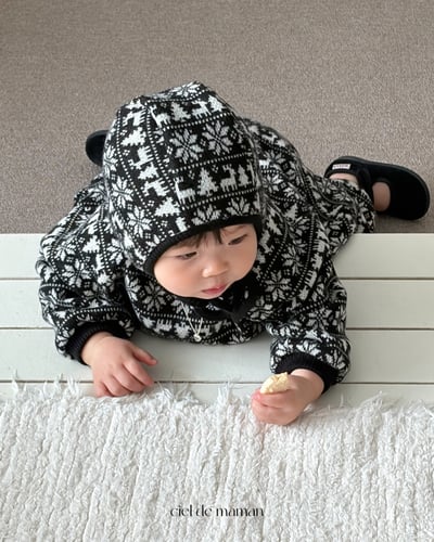 Cieldemaman07｜(3M~15M)  3色雪花麋鹿針織包屁衣含帽子7