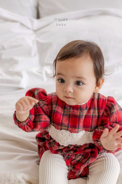 M-KIDS01｜(55-80cm) 1色聖誕格紋包屁衣2