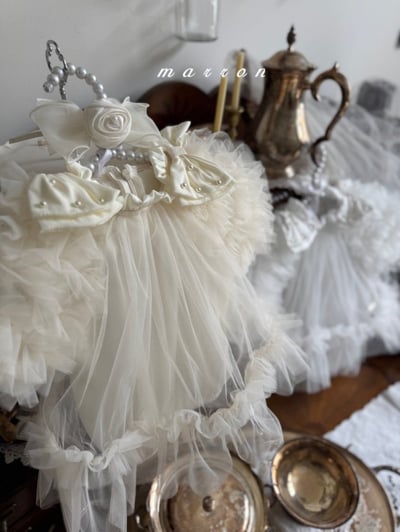 Marron31｜(3m-18m) 薄紗滾邊蓬蓬袖洋包屁衣7