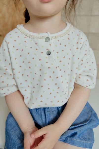 onu31｜(70cm-115cm) 碎花蕾絲滾邊上衣2