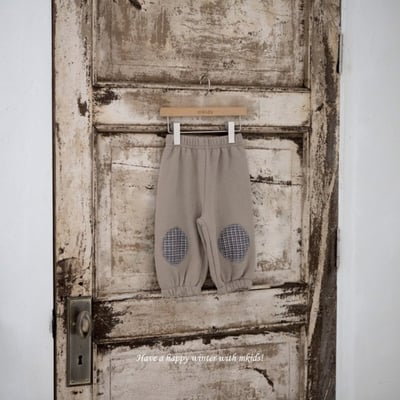 M-KIDS39｜(65-115cm) 2色格紋補丁縮口休閒褲5