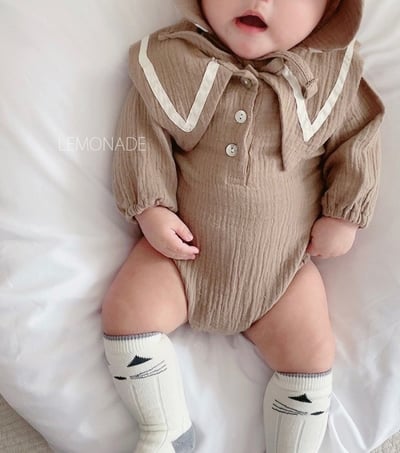 LEMONADE44｜(55cm-85cm) 2色尖翻領包屁衣含帽子9