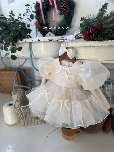 Marron 63｜(3m-18m) 公主蓬蓬袖袖洋裝包屁衣2