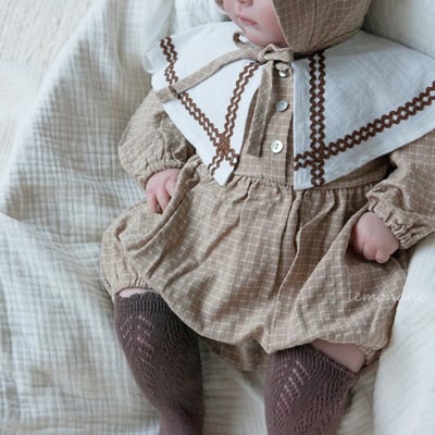 LEMONADE40｜(55cm-85cm) 2色格紋翻領包屁衣含帽子13