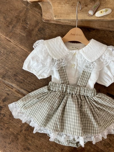 Anne Shirley16｜(3m-22m) 1色格紋蕾絲邊吊帶包屁裙6