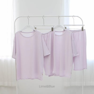 LIME&BLUE30｜(55-118cm MOM-DAD)  透氣素色親子套裝4