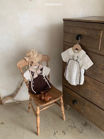 Bebe holic13｜(3m-18m) 曲奇格背帶褲3