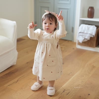 neneru10｜(60cm-85cm) 1色愛心印花燈芯絨吊帶裙6