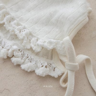 M-KIDS18｜(55-85cm) 2色蕾絲花邊針織綁帶帽7