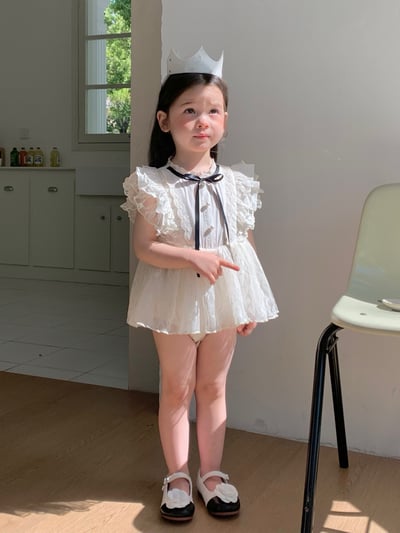 JE59｜(66-90cm) 蕾絲綁帶洋裝包屁衣1