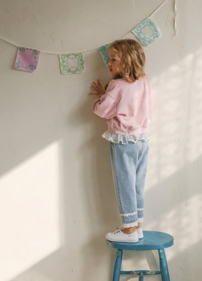 FLO12｜(75-140) 2色番茄碎花布蕾絲上衣3