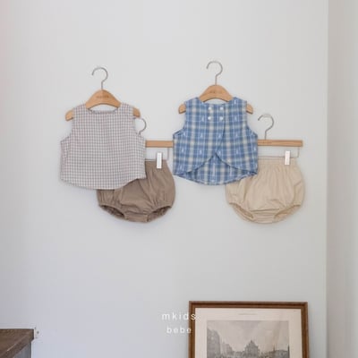 M-KIDS59｜(65-80cm) 格紋排釦套裝1