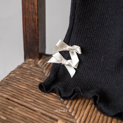 M-KIDS26｜(65-115cm) 2色蝴蝶結緞帶捲邊喇叭褲2